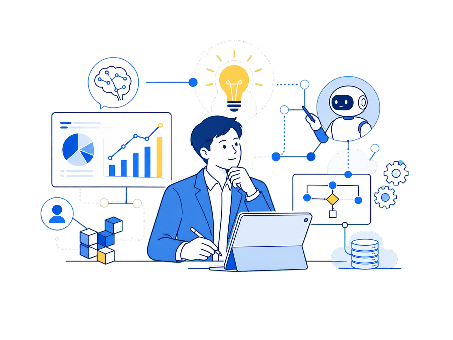 専門家がAIとデータを活用して改善案を考える様子